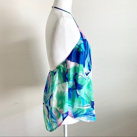 Show Me Your Mumu Tropical Leaf Print Halter Top L - Picture 5 of 6